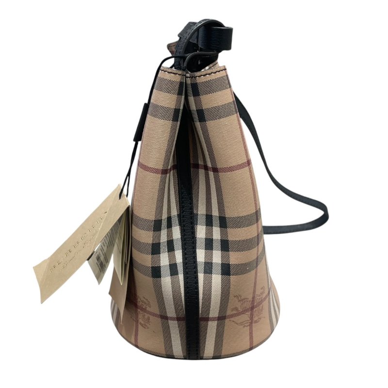 BURBERRY 巴寶莉 經典格紋水桶包 PVC帆布 黑色 金釦-3