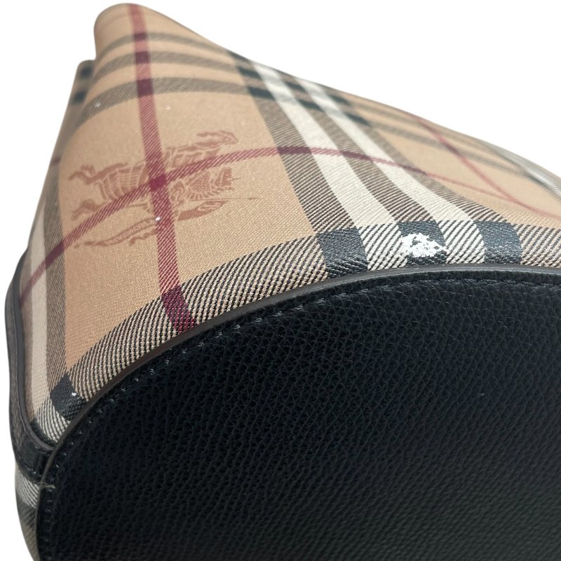 BURBERRY 巴寶莉 經典格紋水桶包 PVC帆布 黑色 金釦-6