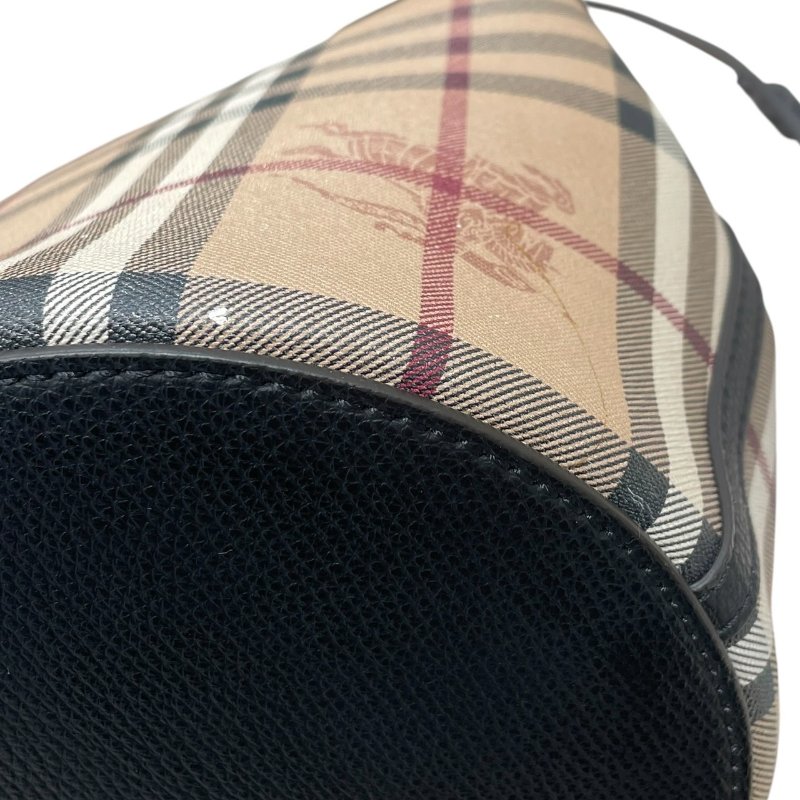 BURBERRY 巴寶莉 經典格紋水桶包 PVC帆布 黑色 金釦-7