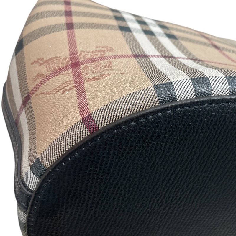 BURBERRY 巴寶莉 經典格紋水桶包 PVC帆布 黑色 金釦-8