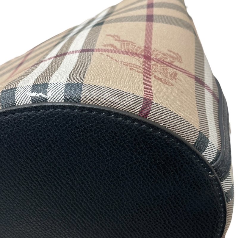 BURBERRY 巴寶莉 經典格紋水桶包 PVC帆布 黑色 金釦-9