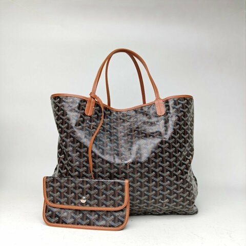 GOYARD 棕色PVC銀扣SaintLouis購物袋子母包大號肩背包