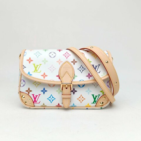 LOUIS VUITTON LVxTMDiane小號手袋村上隆聯名款白三彩PVC金扣晶片肩背包