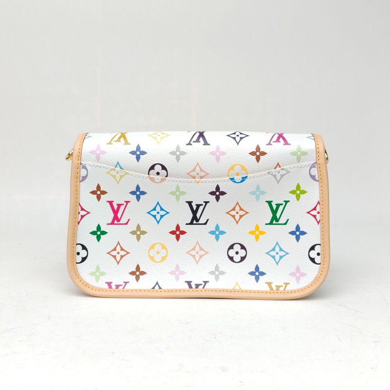 LOUIS VUITTON LVxTMDiane小號手袋村上隆聯名款白三彩PVC金扣晶片肩背包-2
