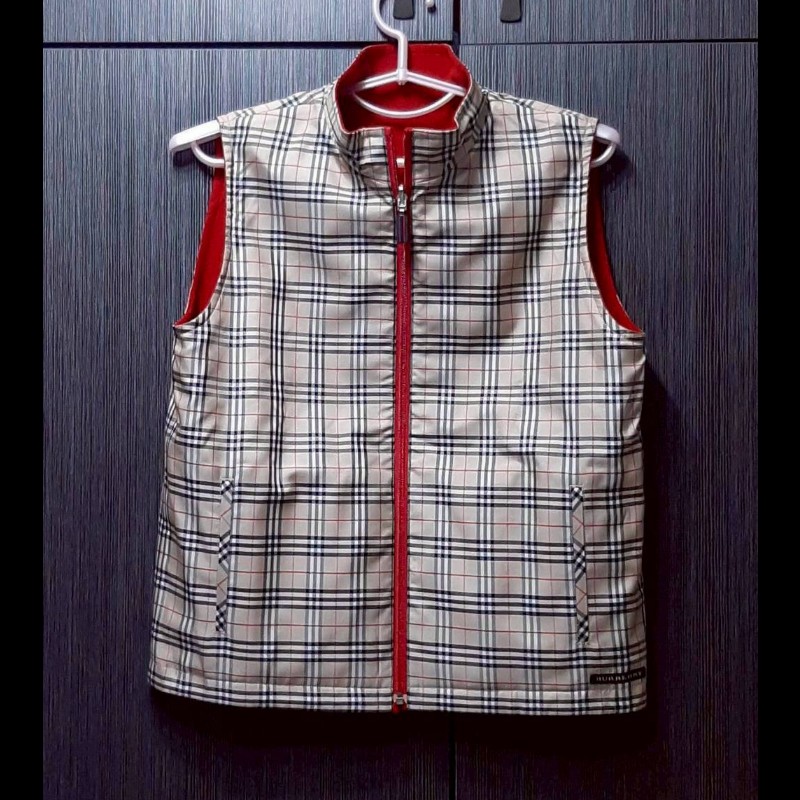 BURBERRY 博柏利 GOLF高爾夫球 女紅＆經典格紋雙面穿背心L-0