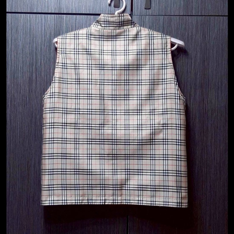 BURBERRY 博柏利 GOLF高爾夫球 女紅＆經典格紋雙面穿背心L-1