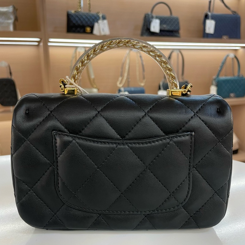 CHANEL 鏈條單肩斜挎包 黑色亚克力手柄CF 小號 有塵袋 無卡 無盒子 尺寸 底長18*高12cm-1