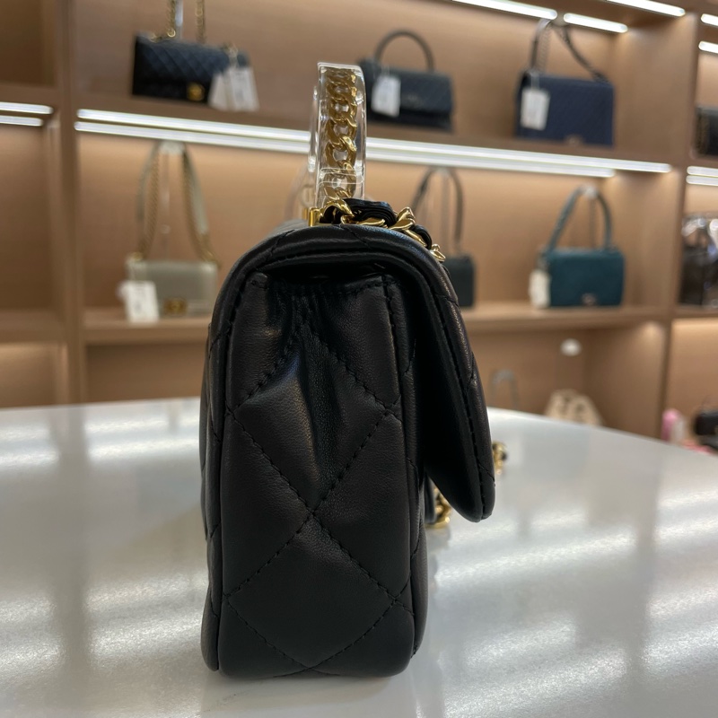 CHANEL 鏈條單肩斜挎包 黑色亚克力手柄CF 小號 有塵袋 無卡 無盒子 尺寸 底長18*高12cm-4