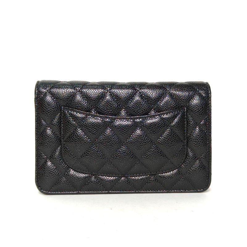 CHANEL CFWOC19黑色荔枝牛皮晶片開金扣肩背包-2