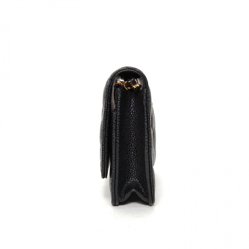 CHANEL CFWOC19黑色荔枝牛皮晶片開金扣肩背包-3