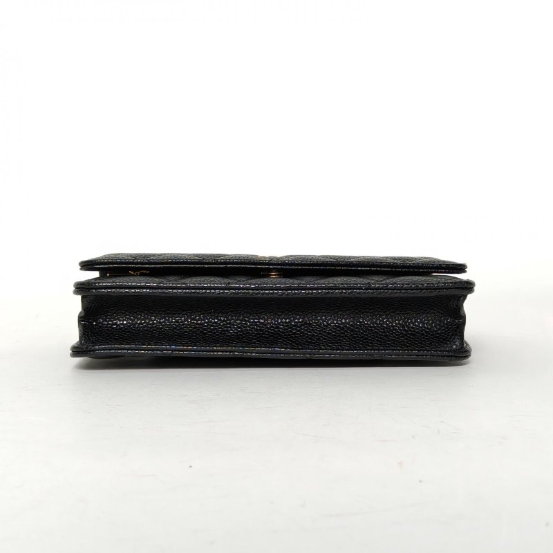 CHANEL CFWOC19黑色荔枝牛皮晶片開金扣肩背包-4