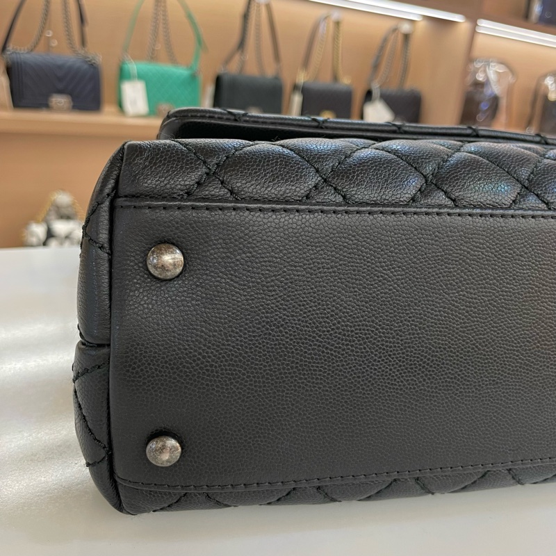 CHANEL+香奈儿黑色菱格纹牛皮银扣手提单肩斜挎包  有塵袋 無盒子 尺寸底长30*高18cm-8