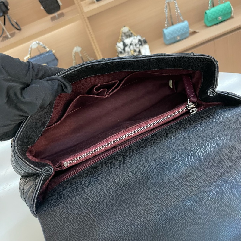 CHANEL+香奈儿黑色菱格纹牛皮银扣手提单肩斜挎包  有塵袋 無盒子 尺寸底长30*高18cm-9