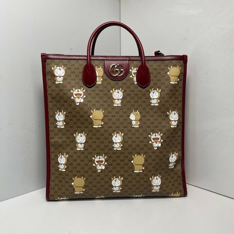 GUCCI 拼色PVC金扣哆啦A夢聯名托特包兒童包肩背包