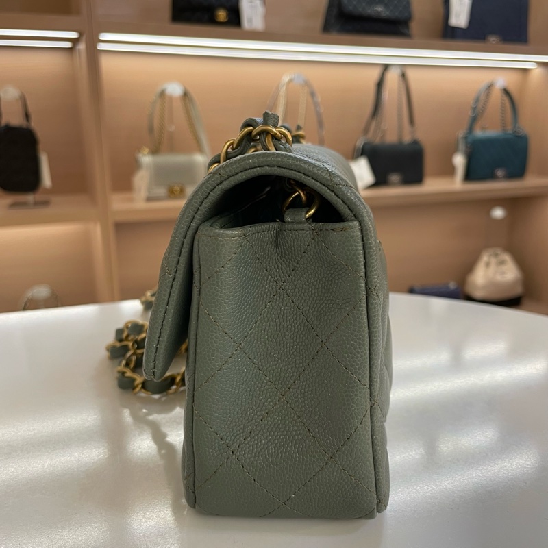 chanel经典荔枝皮大mini 25开 有保卡塵袋 無盒子 古巴绿金扣 尺寸 底長20*高12cm-2