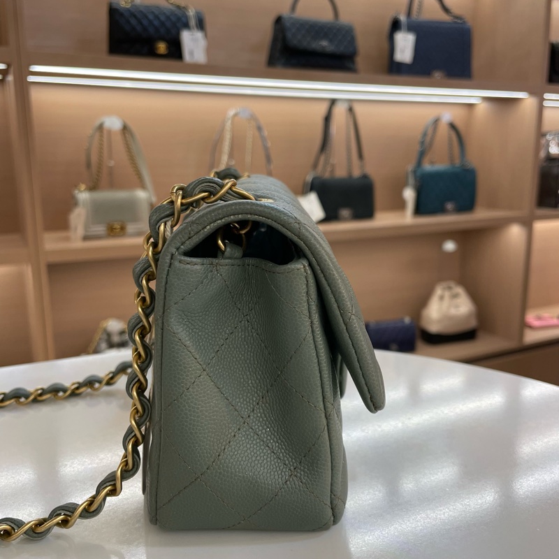 chanel经典荔枝皮大mini 25开 有保卡塵袋 無盒子 古巴绿金扣 尺寸 底長20*高12cm-3