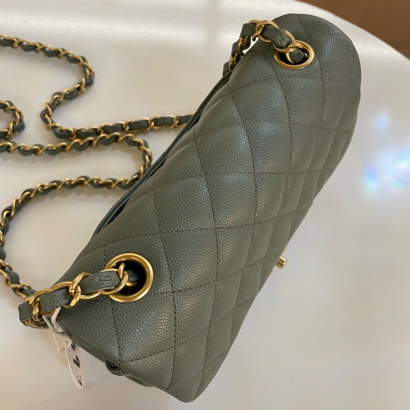 chanel经典荔枝皮大mini 25开 有保卡塵袋 無盒子 古巴绿金扣 尺寸 底長20*高12cm-10