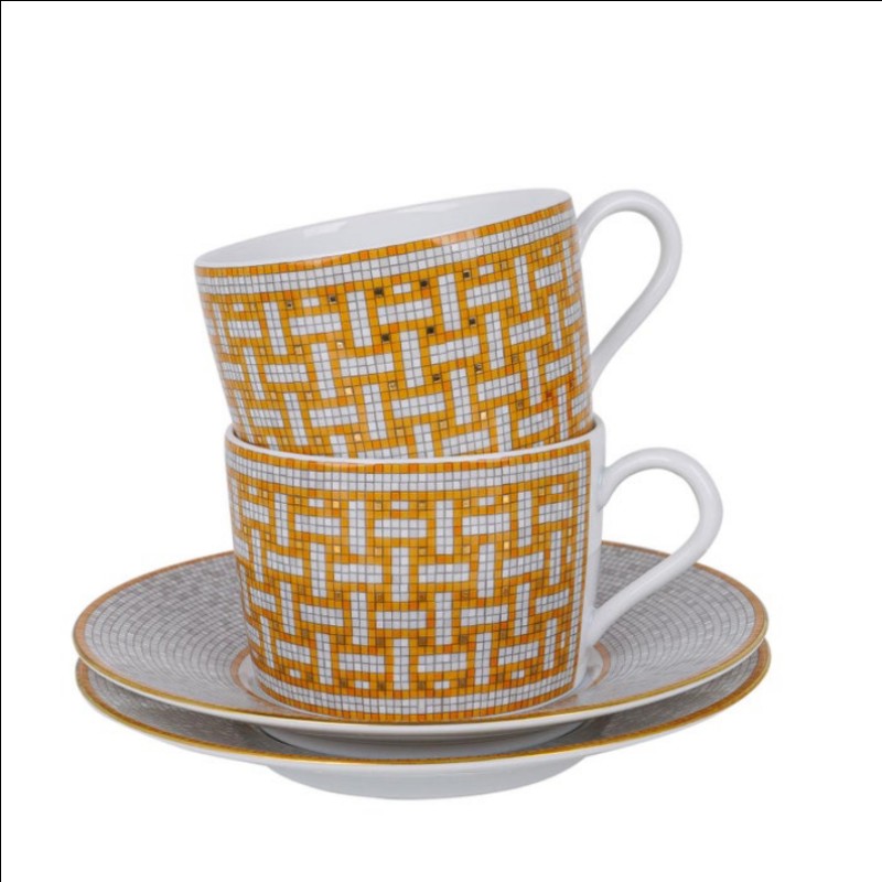 全新 Mosaique au 24 茶杯碟套裝 金色 金馬賽克杯組 一組兩入-1