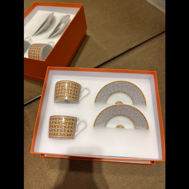 全新 Mosaique au 24 茶杯碟套裝 金色 金馬賽克杯組 一組兩入-3