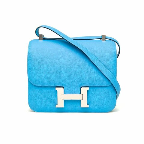 HERMES Constance康康北方藍Epsom皮D刻銀扣肩背包