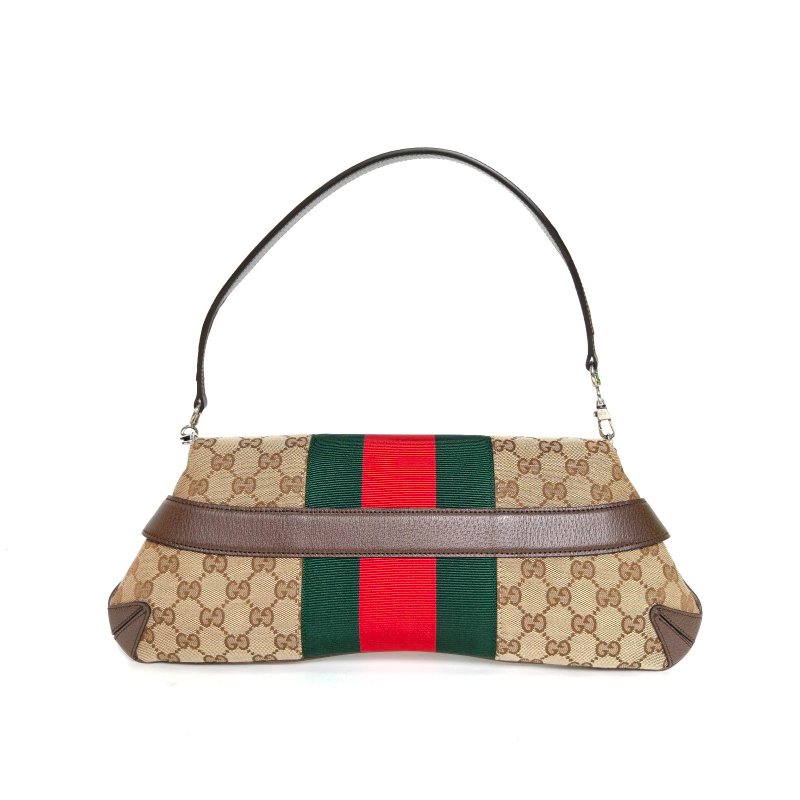 GUCCI 烏木色帆布銀扣23秋冬馬銜扣腋下包肩背包-2