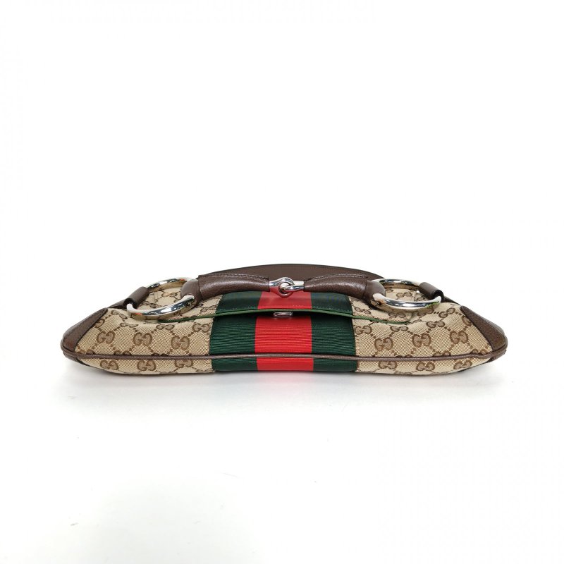 GUCCI 烏木色帆布銀扣23秋冬馬銜扣腋下包肩背包-4
