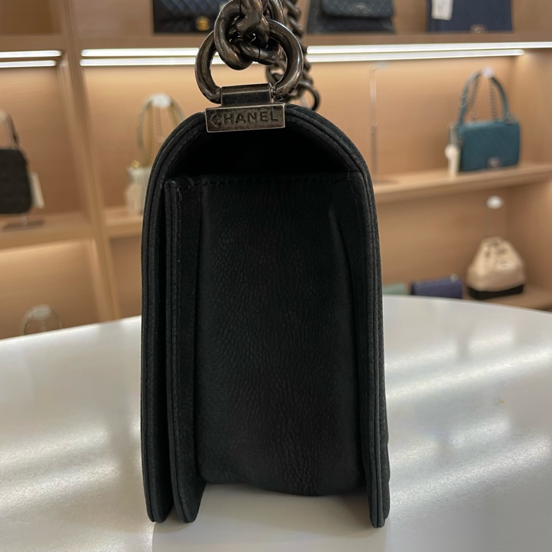 Chanel 黑银荔枝纹 磨砂 Leboy 中號 黑银 单肩斜挎包 18开 無卡 有塵袋 無盒子 尺寸 底長25*高15cm-3