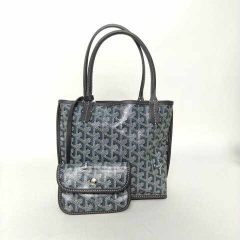 GOYARD Anjou雙面購物袋Mini灰色牛皮/PVC銀扣肩背包