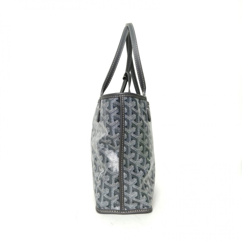 GOYARD Anjou雙面購物袋Mini灰色牛皮/PVC銀扣肩背包-3