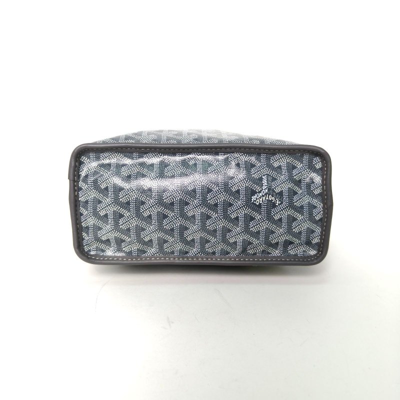 GOYARD Anjou雙面購物袋Mini灰色牛皮/PVC銀扣肩背包-4