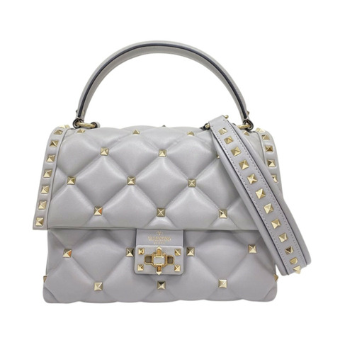 灰色 牛皮 Candystud Top Handle 鉚釘 兩用包【Valentino 范倫鐵諾】