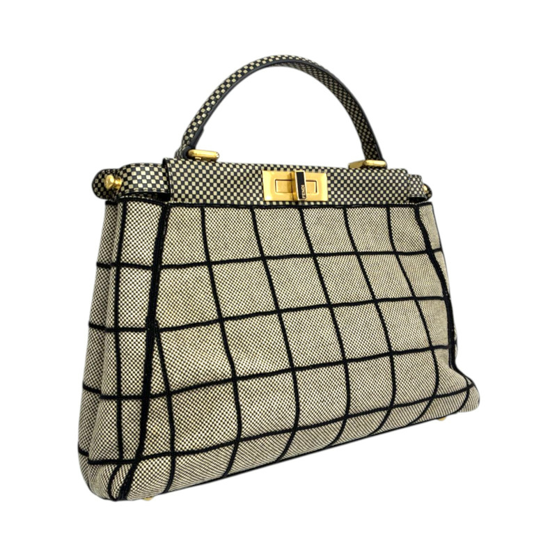 棕色 帆布 花卉珠飾 Peekaboo 兩用包【FENDI 芬迪】 8BN226-1