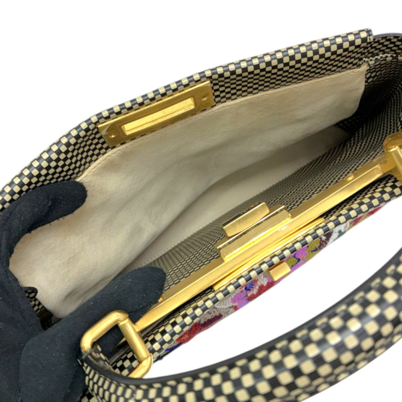 棕色 帆布 花卉珠飾 Peekaboo 兩用包【FENDI 芬迪】 8BN226-3