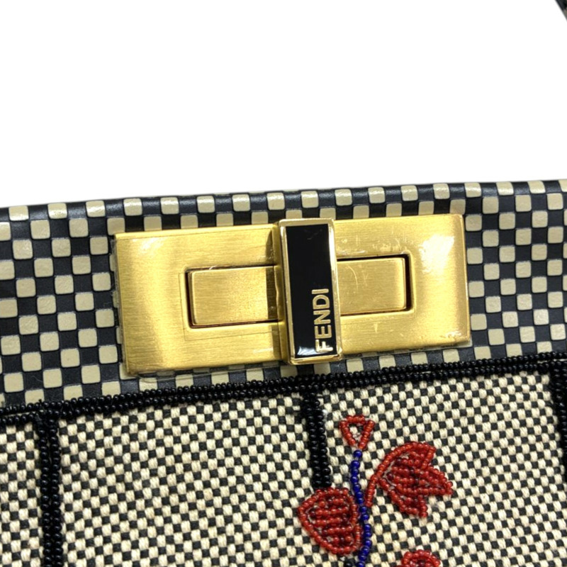 棕色 帆布 花卉珠飾 Peekaboo 兩用包【FENDI 芬迪】 8BN226-8