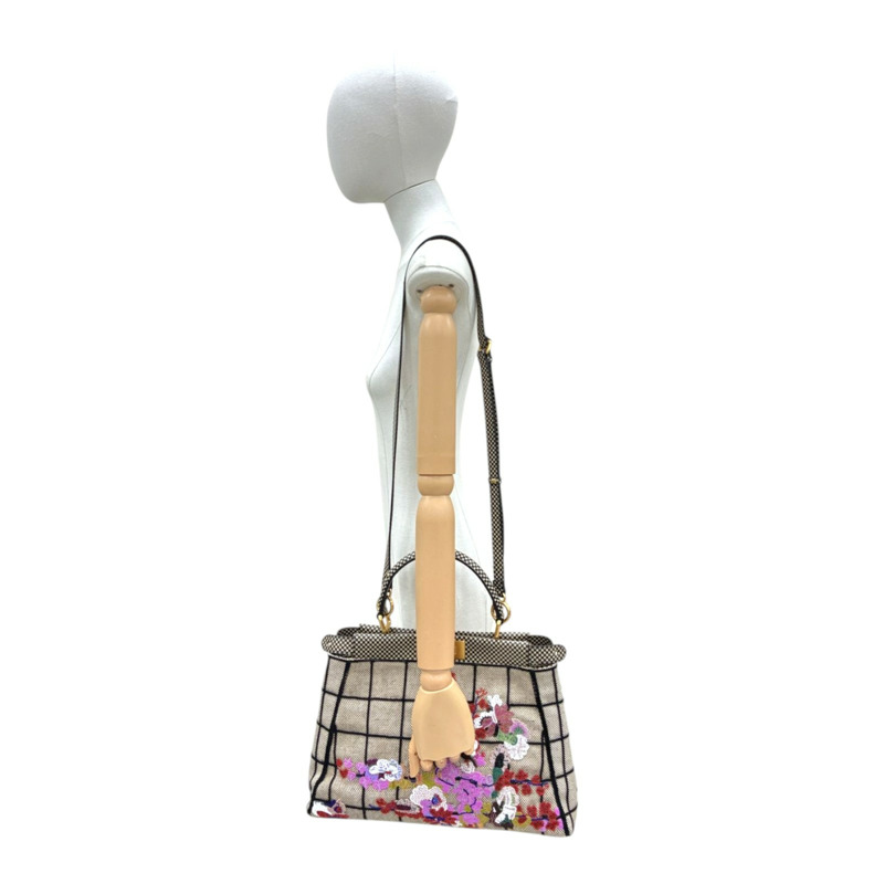 棕色 帆布 花卉珠飾 Peekaboo 兩用包【FENDI 芬迪】 8BN226-10
