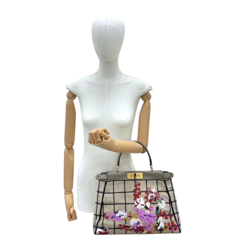 棕色 帆布 花卉珠飾 Peekaboo 兩用包【FENDI 芬迪】 8BN226-11