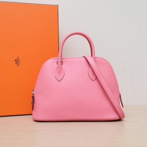HERMES Bolide保齡球包25夏日粉EC皮Z刻銀扣肩背包