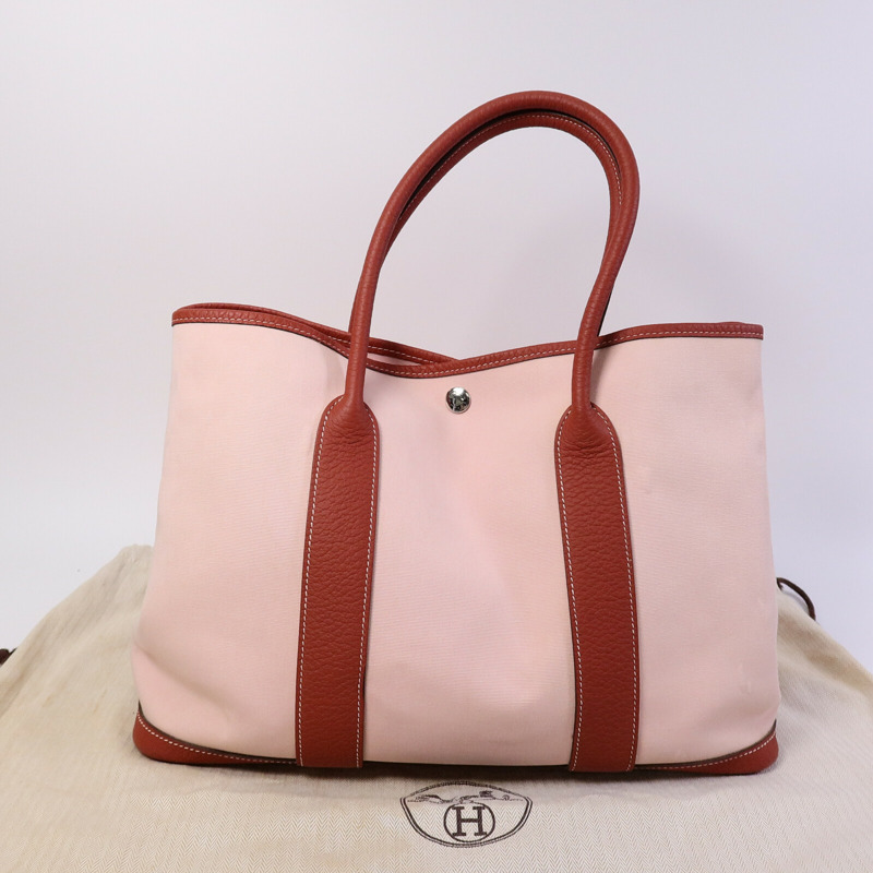 HERMES Canvas Garden Party PM手挽袋Rose Sakura/Rouge Du-8