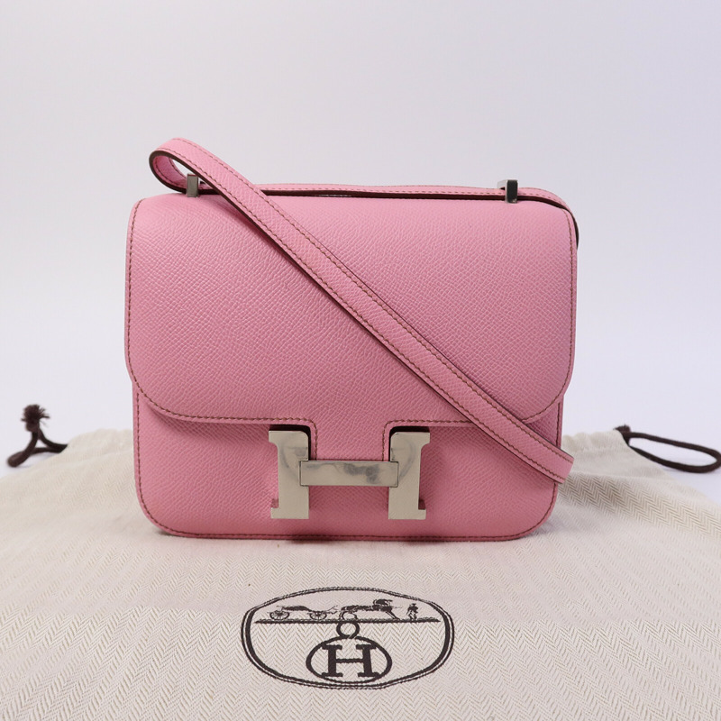 HERMES Epsom皮革Constance Mini肩背袋Bubblegum Pink-9