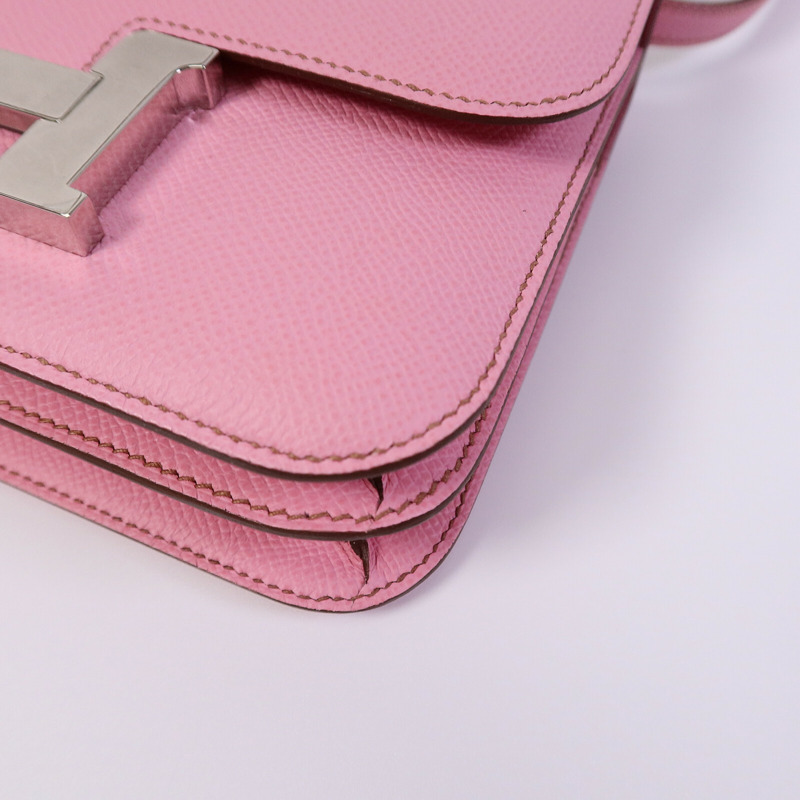 HERMES Epsom皮革Constance Mini肩背袋Bubblegum Pink-10
