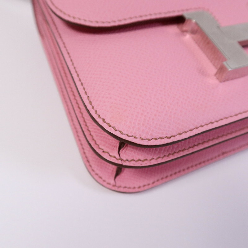 HERMES Epsom皮革Constance Mini肩背袋Bubblegum Pink-11