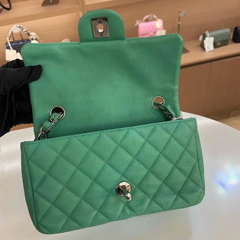 Chanel香奈儿绿银扣荔枝皮CF 小號 17開 無卡 無盒子 有塵袋 尺寸底長20*高12cm-5