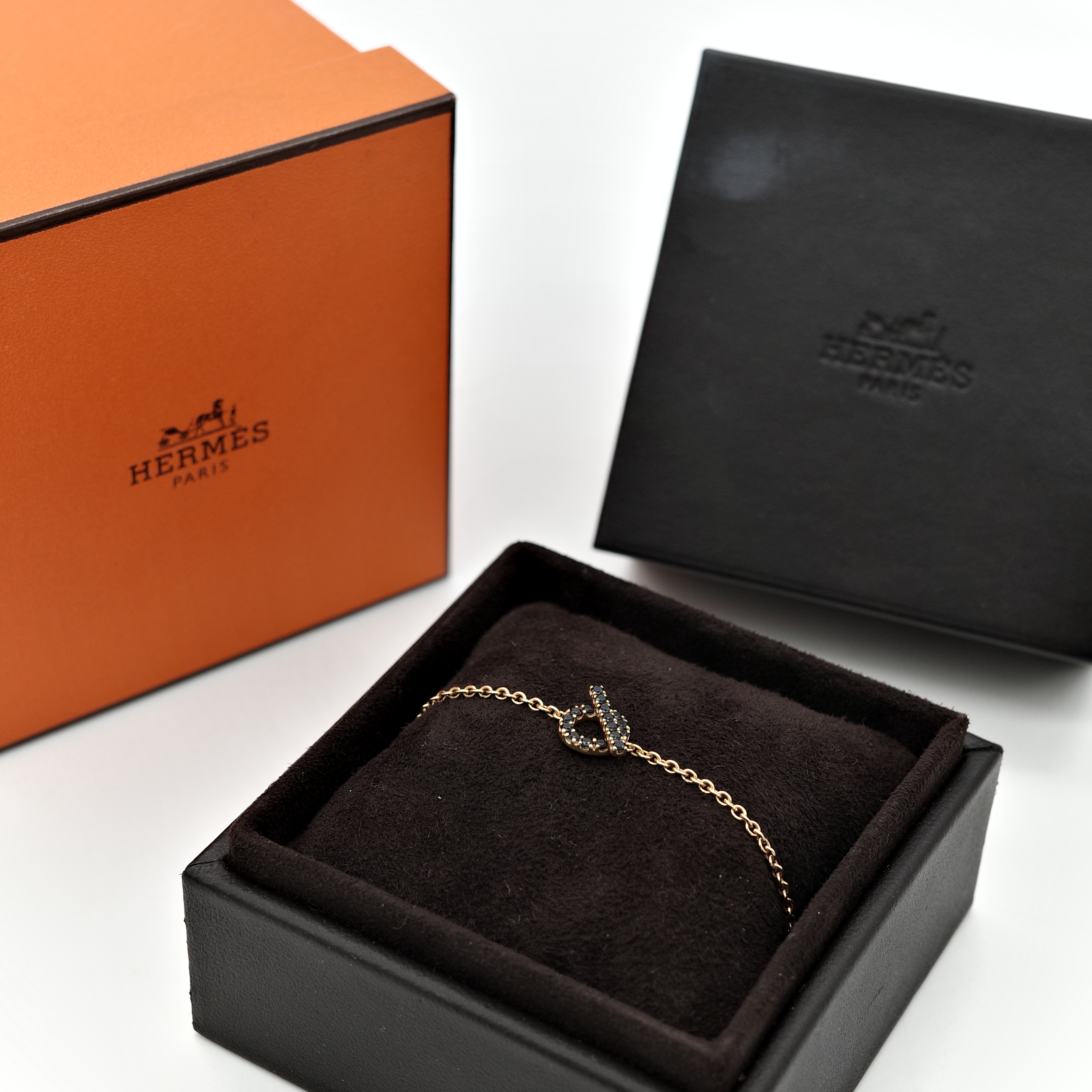 Hermès 愛馬仕 Finesse Chaine 18K Rose Gold Noir Diamond Bracelet 18K 玫瑰金 黑色鑽石 手鏈-7