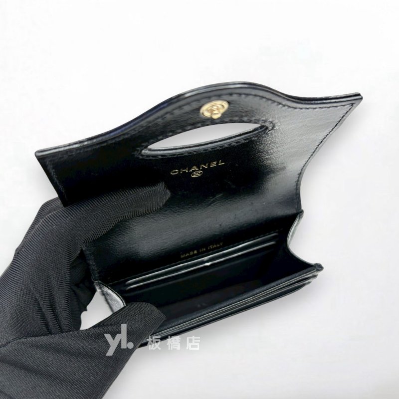 S5034-CHANEL 31黑油蠟牛皮淡金釦卡夾零錢包 AP3654-6
