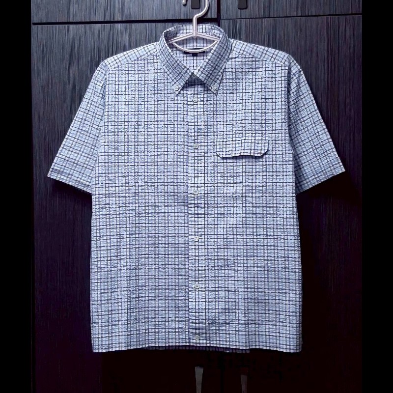 （日本製MIJ）BURBERRY 博柏利 LONDON 男華夫格紋短袖襯衫LL-0
