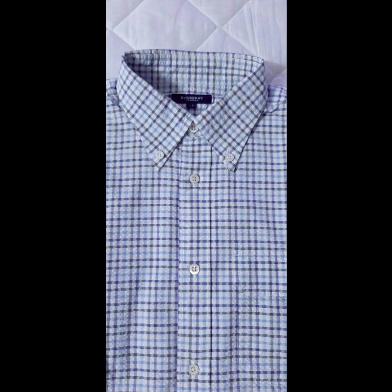 （日本製MIJ）BURBERRY 博柏利 LONDON 男華夫格紋短袖襯衫LL-2