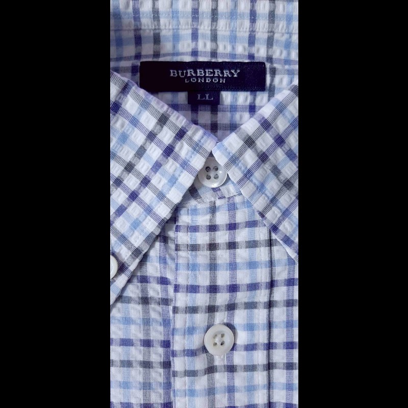 （日本製MIJ）BURBERRY 博柏利 LONDON 男華夫格紋短袖襯衫LL-7