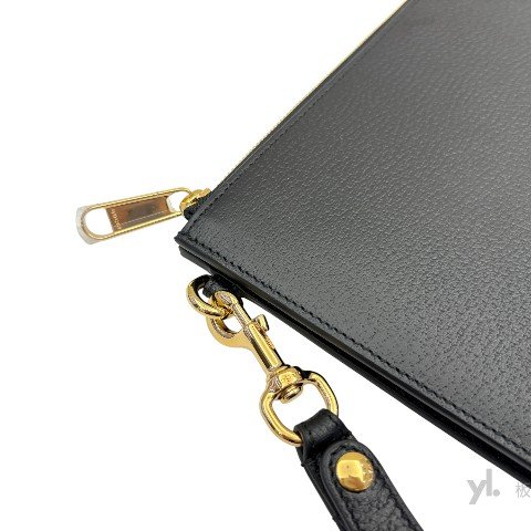 Y1883-GUCCI 黑色牛皮馬銜釦手拿包700524-5