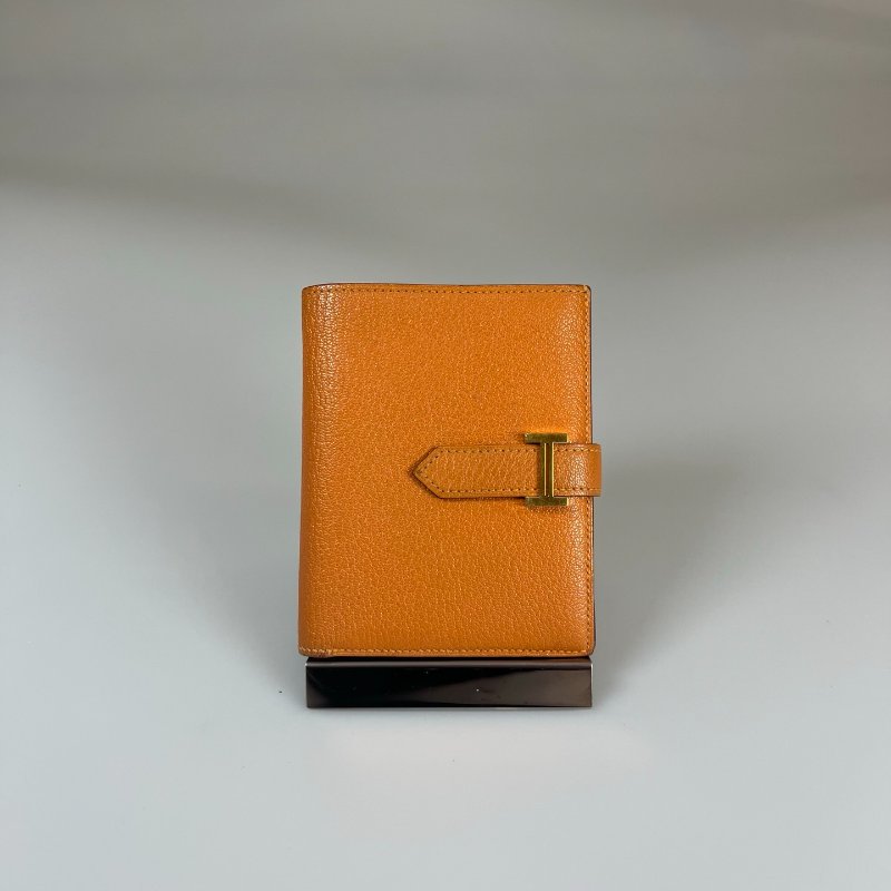 HERMES C刻 橘色BEARN短夾-0
