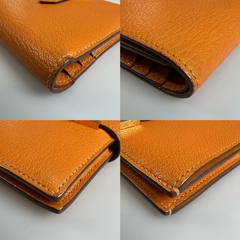 HERMES C刻 橘色BEARN短夾-9
